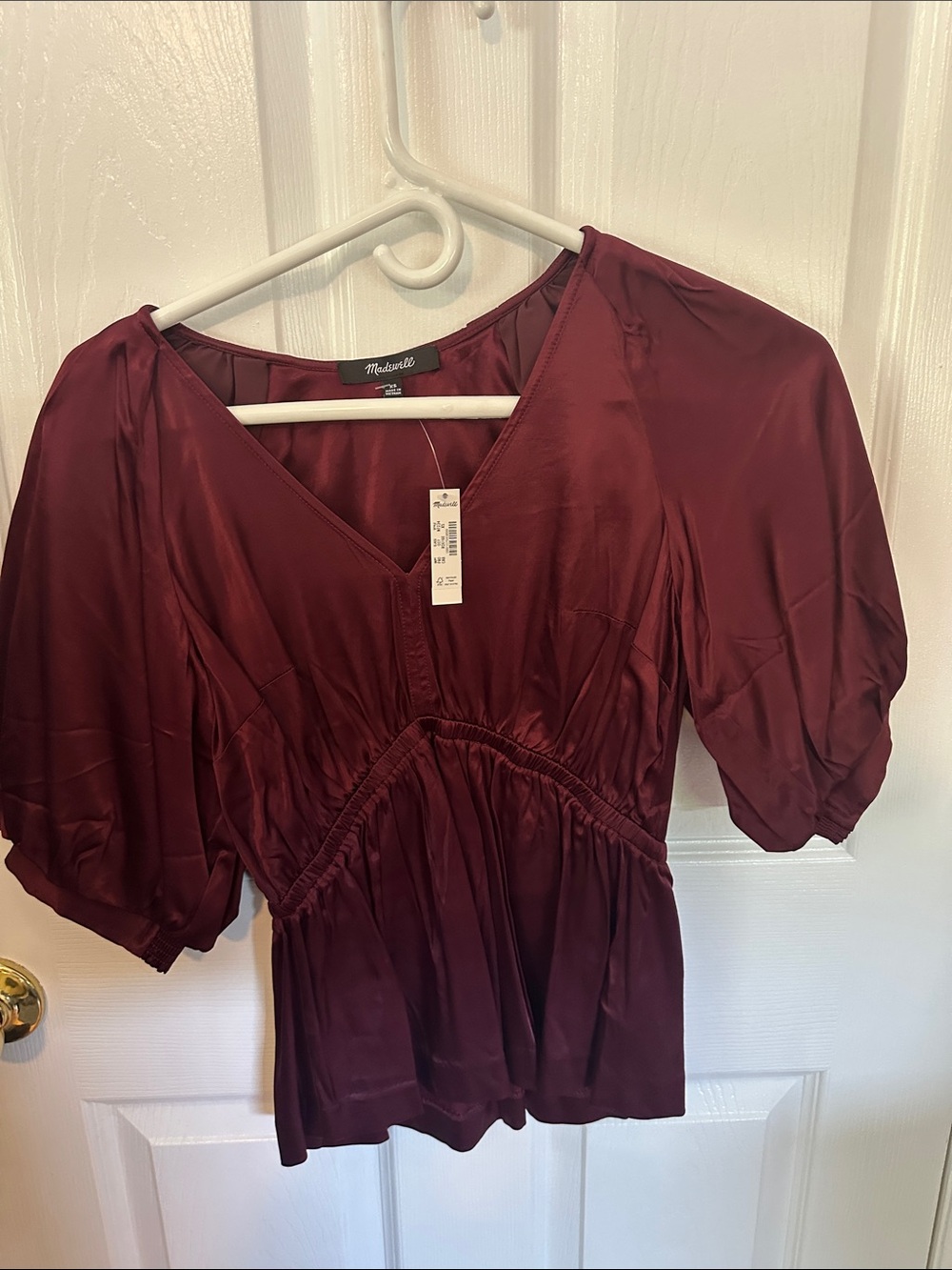 Madewell Wine Red Satin Peplum Top